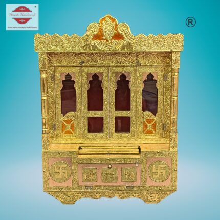 Dinesh Handicraft Golden Metal Coated Wooden Mandir / Temple for home