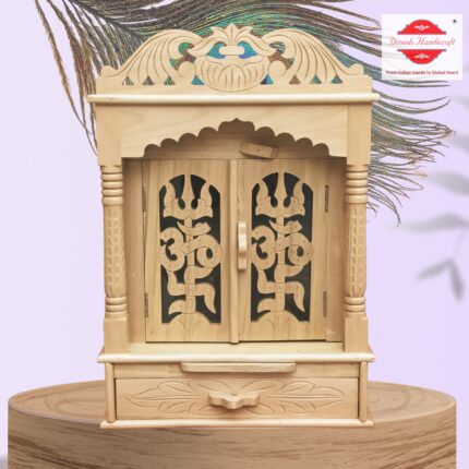 Dinesh Handicraft Wooden Temple for Home – Sevan Wood Pooja Mandir with Doors & Storage Drawer | Handcrafted Puja Ghar