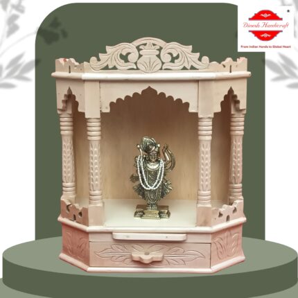 Sevan Wood Pooja Mandir for Home and Office - Handcrafted Hindu Temple with Storage Drawer and Pull-Out Tray - Wall Hanging or Tabletop Puja Mandap - 16